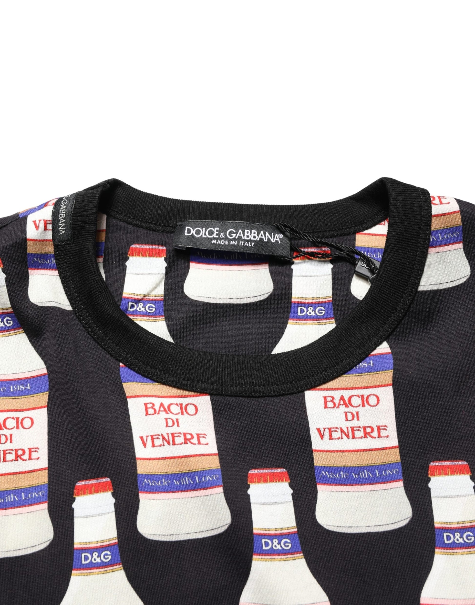 Dolce & Gabbana Black Bottle Print Cotton Crew Neck T-shirt
