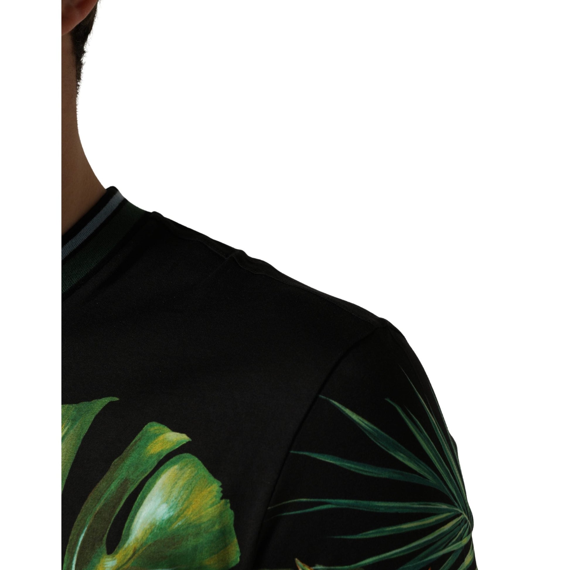 Dolce & Gabbana Black Bird Print Cotton Men Crew Neck T-shirt