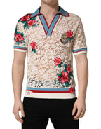 Dolce & Gabbana Beige Floral Tennis Club Lace Polo T-shirt - Eljoys Fashion 
