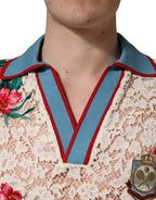 Dolce & Gabbana Beige Floral Tennis Club Lace Polo T-shirt - Eljoys Fashion 