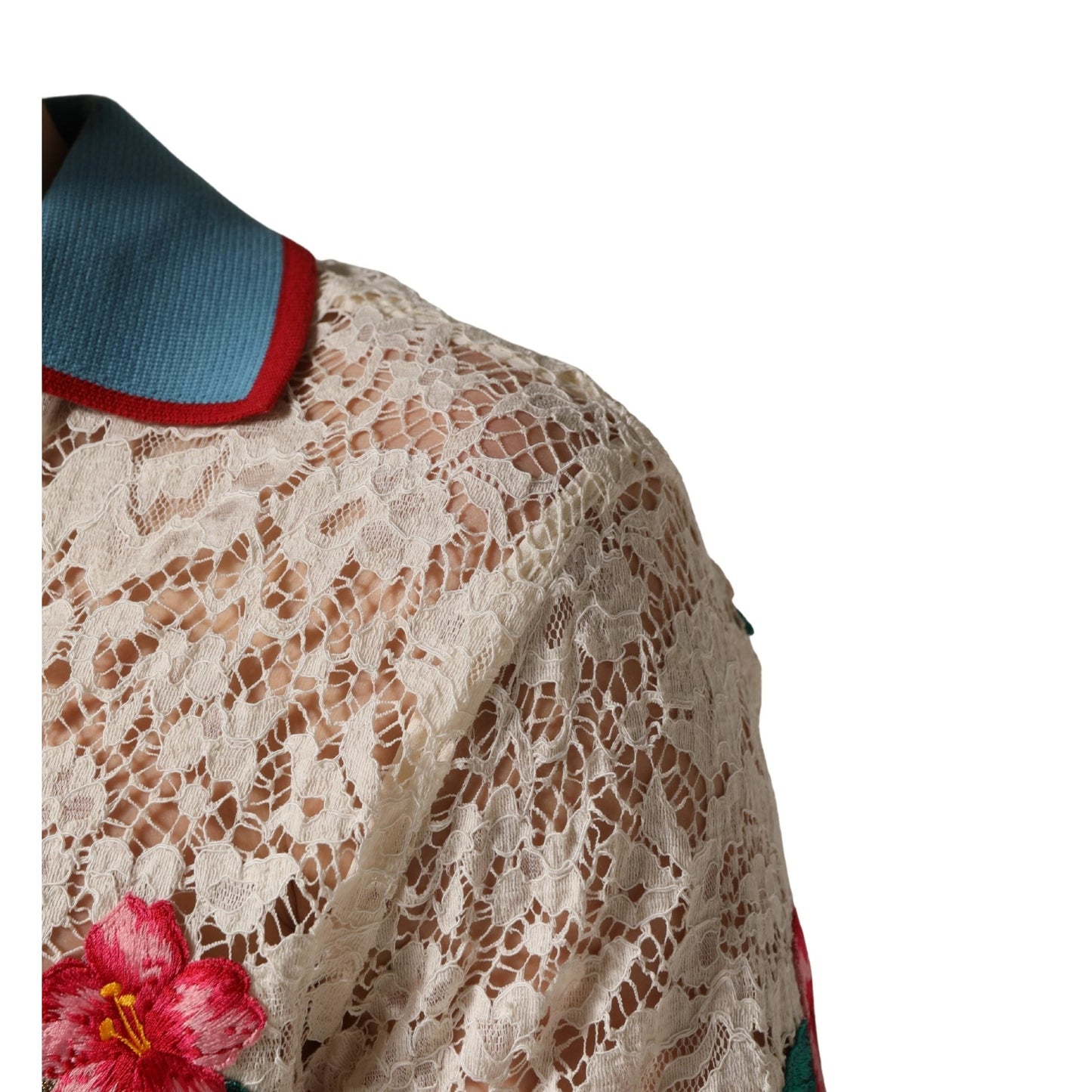 Dolce & Gabbana Beige Floral Tennis Club Lace Polo T-shirt