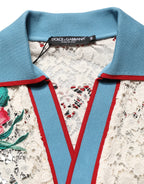 Dolce & Gabbana Beige Floral Tennis Club Lace Polo T-shirt - Eljoys Fashion 