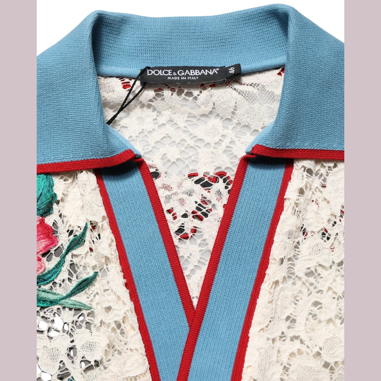 Dolce & Gabbana Beige Floral Tennis Club Lace Polo T-shirt