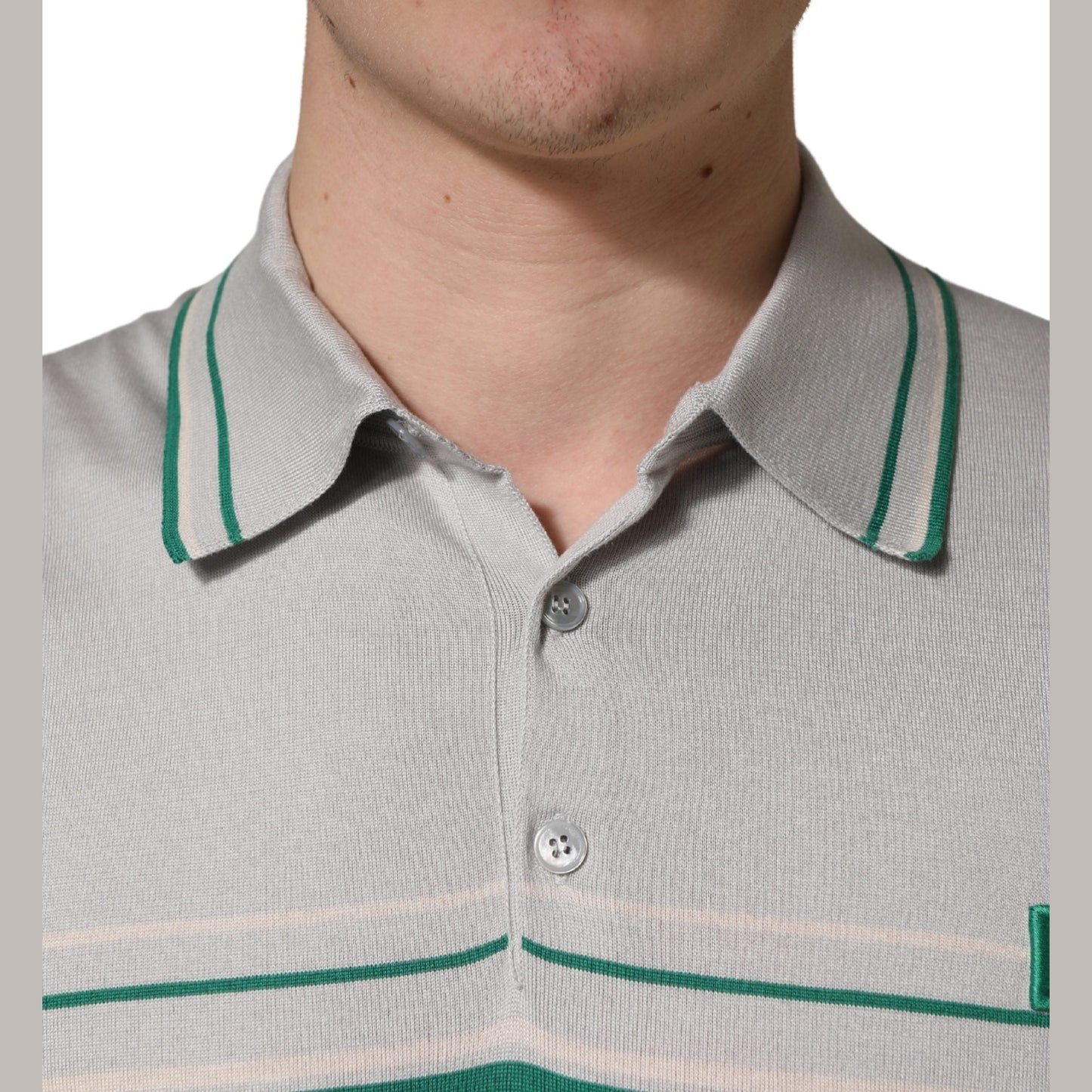 Dolce & Gabbana Gray Green Striped Logo Silk Polo T-shirt Dolce & Gabbana