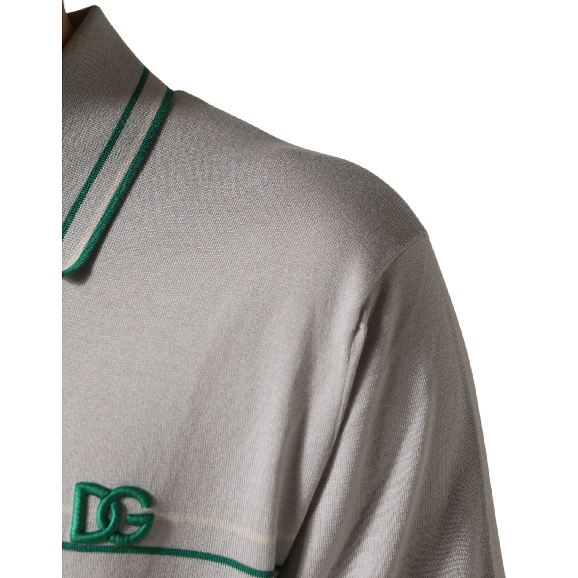 Dolce & Gabbana Gray Green Striped Logo Silk Polo T-shirt Dolce & Gabbana