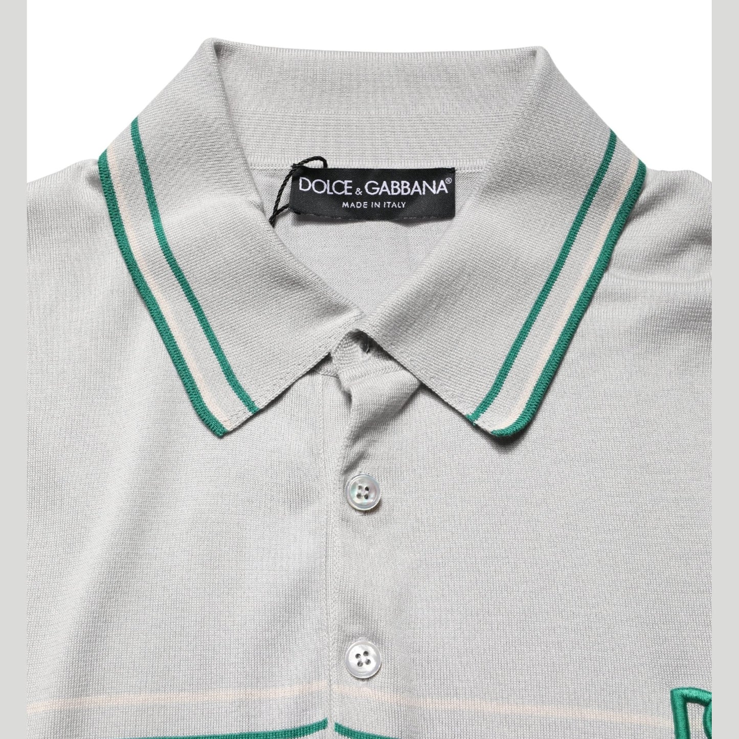Dolce & Gabbana Gray Green Striped Logo Silk Polo T-shirt Dolce & Gabbana