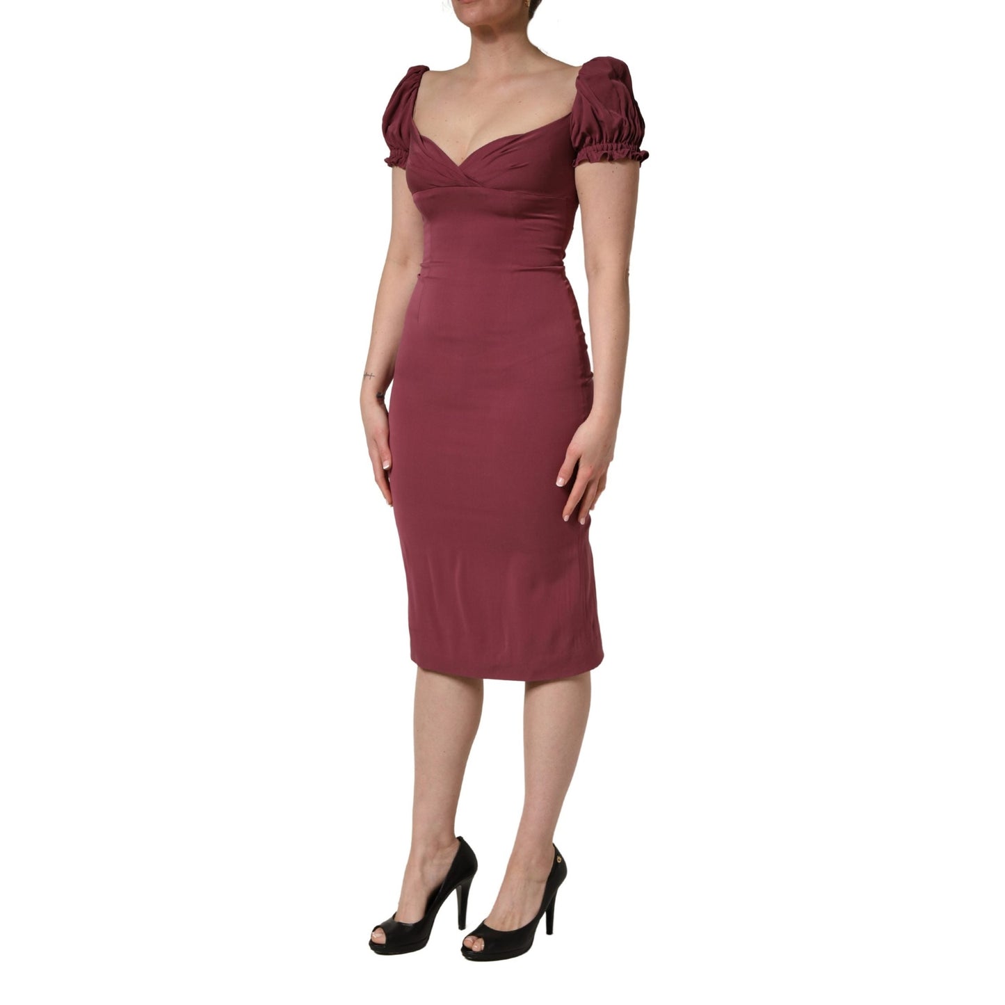 Dolce & Gabbana Maroon Silk Sweetheart Sheath Midi Dress
