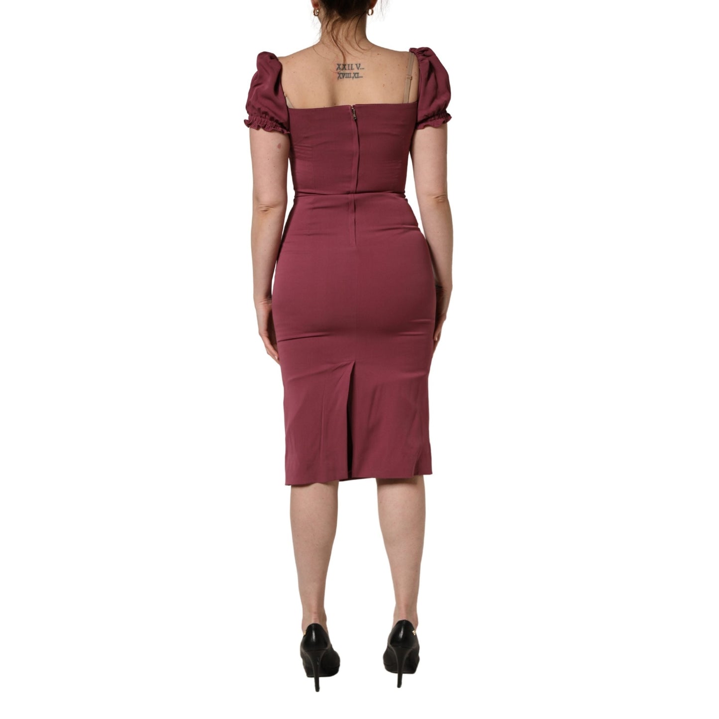Dolce & Gabbana Maroon Silk Sweetheart Sheath Midi Dress