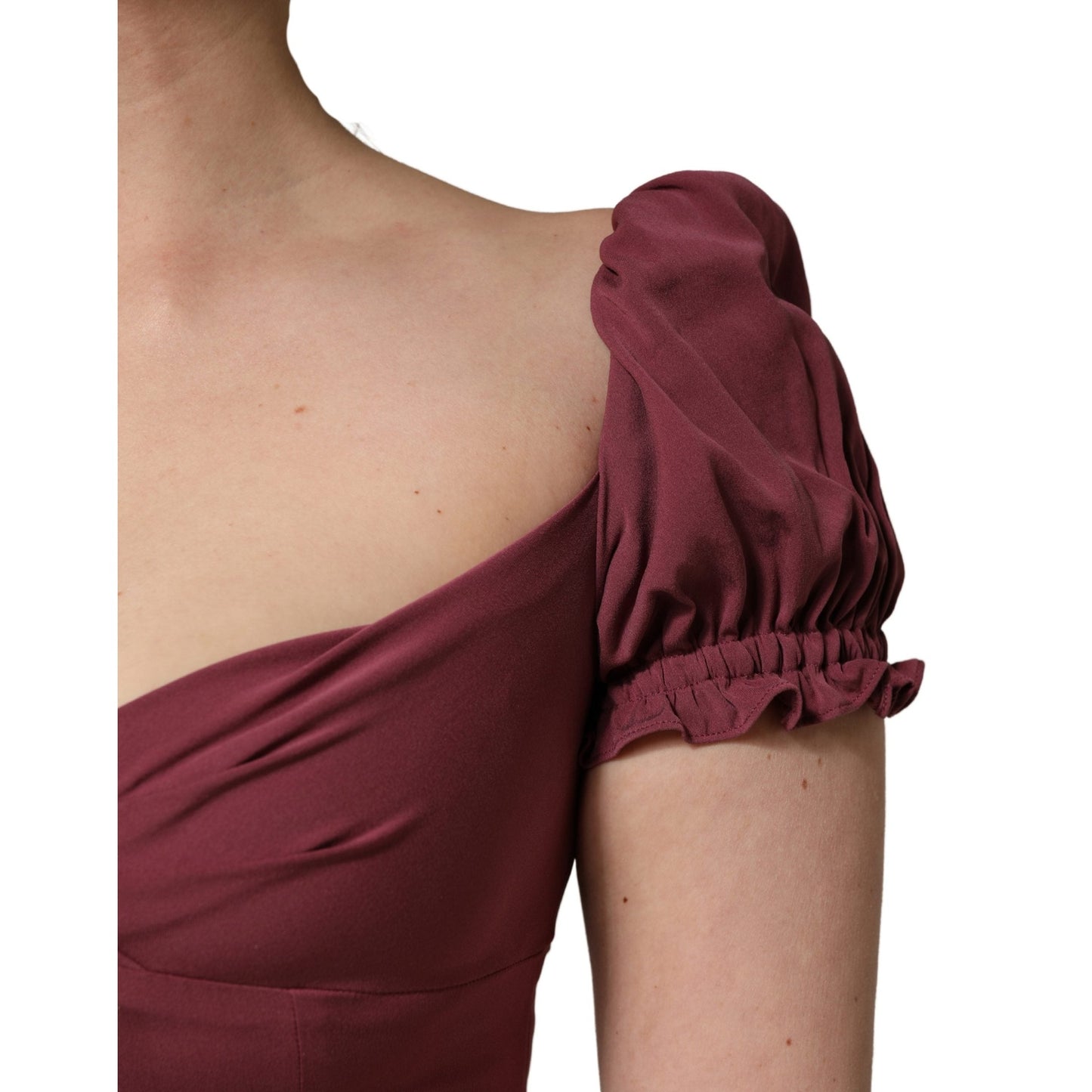 Dolce & Gabbana Maroon Silk Sweetheart Sheath Midi Dress