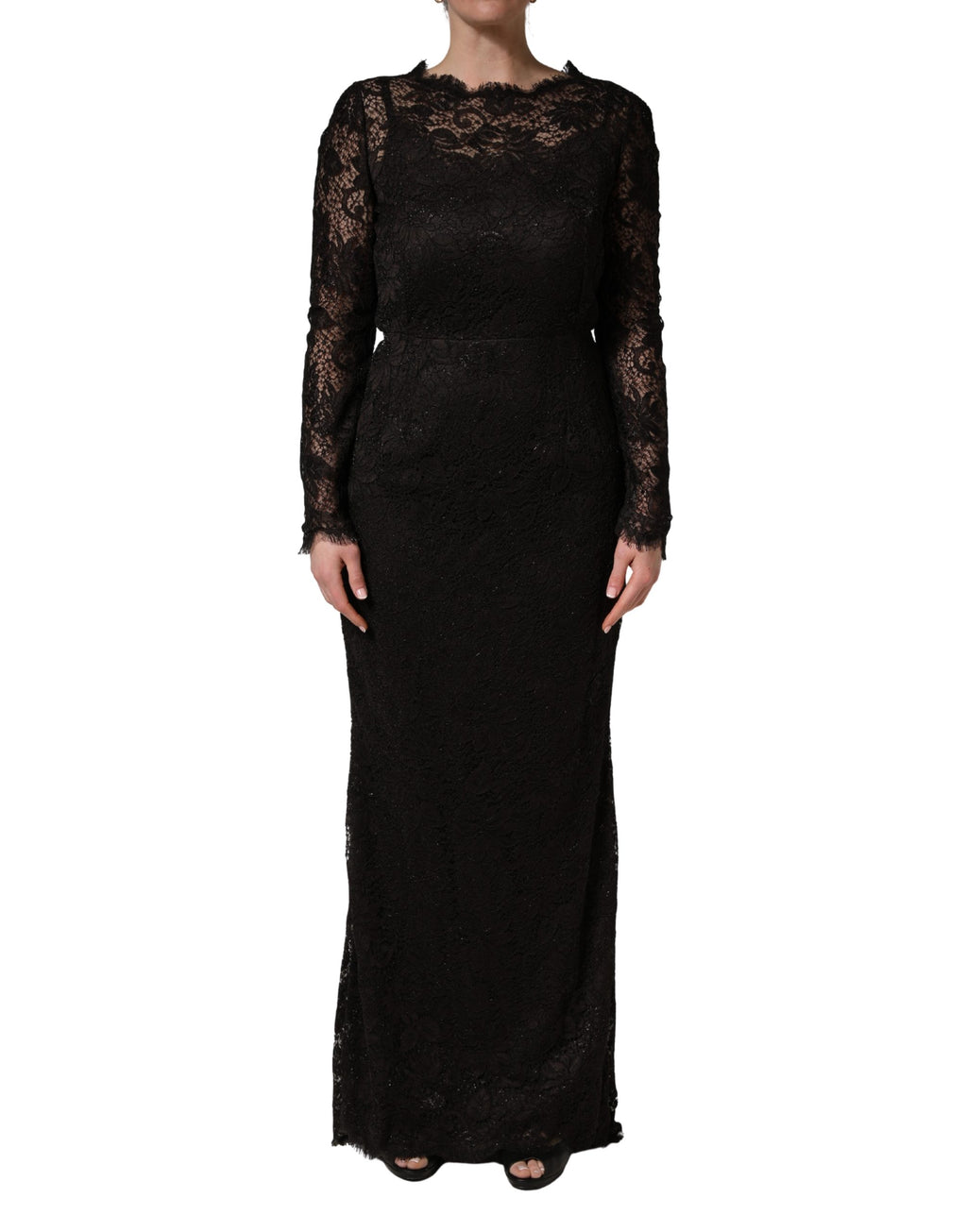 Dolce & Gabbana Black Floral Lace Sheath Long Maxi Dress - Eljoys Fashion 