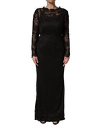 Dolce & Gabbana Black Floral Lace Sheath Long Maxi Dress - Eljoys Fashion 