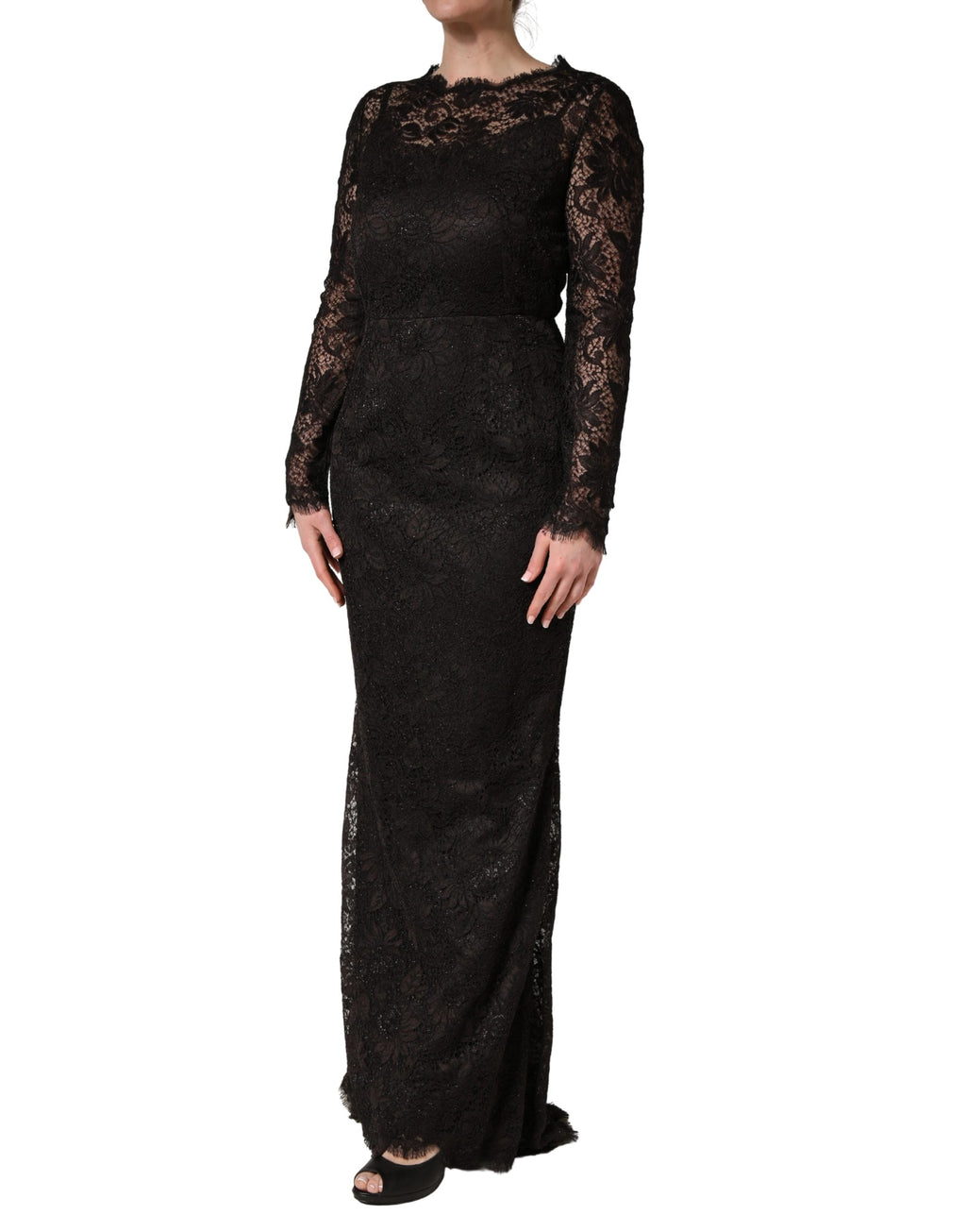 Dolce & Gabbana Black Floral Lace Sheath Long Maxi Dress - Eljoys Fashion 