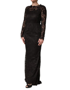 Dolce & Gabbana Black Floral Lace Sheath Long Maxi Dress - Eljoys Fashion 
