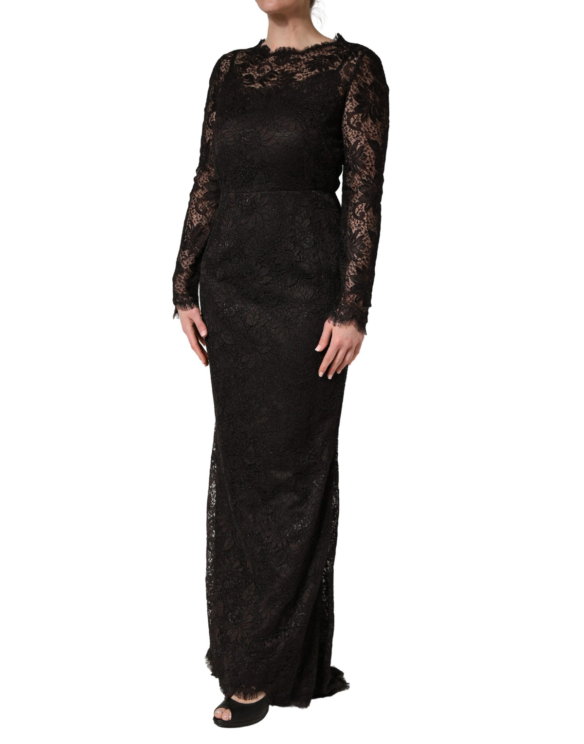 Dolce & Gabbana Black Floral Lace Sheath Long Maxi Dress - Eljoys Fashion 