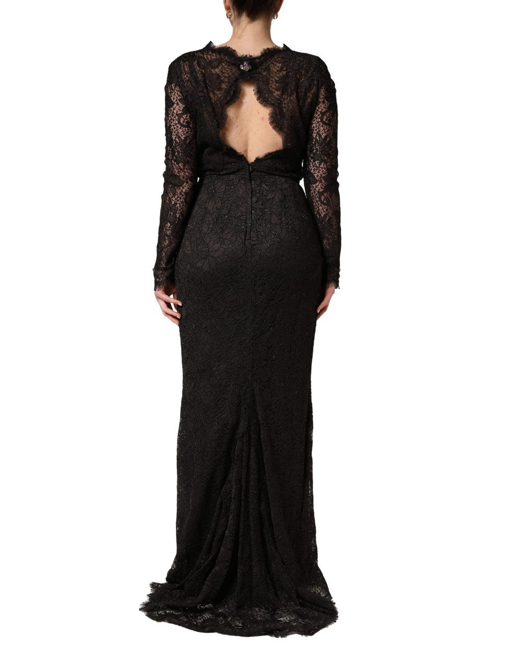 Dolce & Gabbana Black Floral Lace Sheath Long Maxi Dress - Eljoys Fashion 