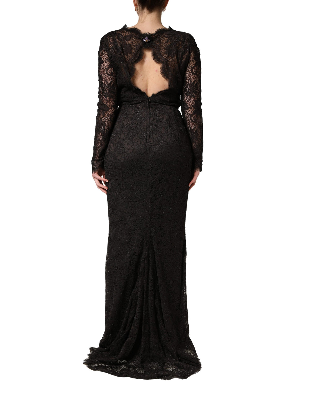 Dolce & Gabbana Black Floral Lace Sheath Long Maxi Dress - Eljoys Fashion 