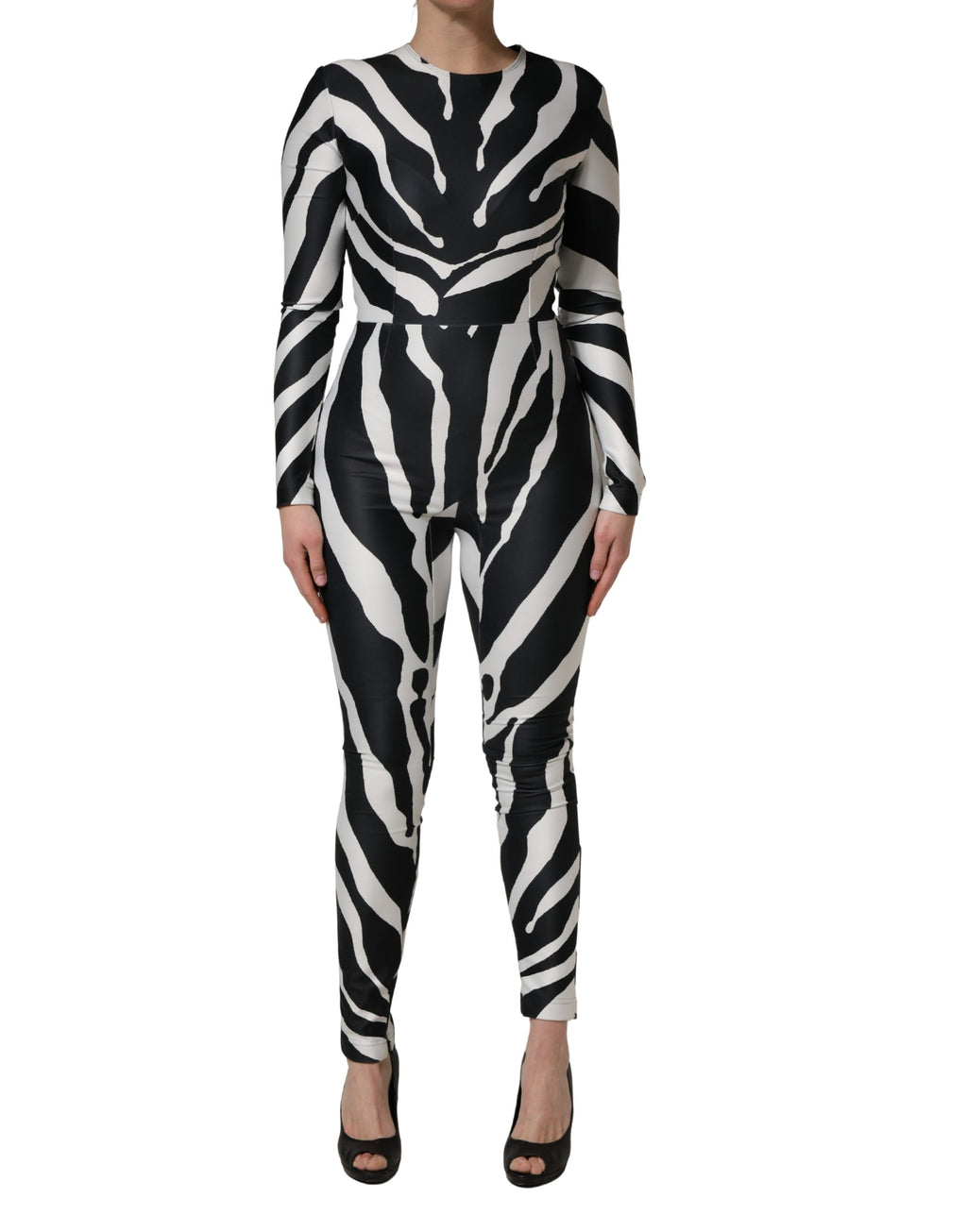 Dolce & Gabbana Black White Polyester Zebra Pattern Jumpsuit - Eljoys Fashion 