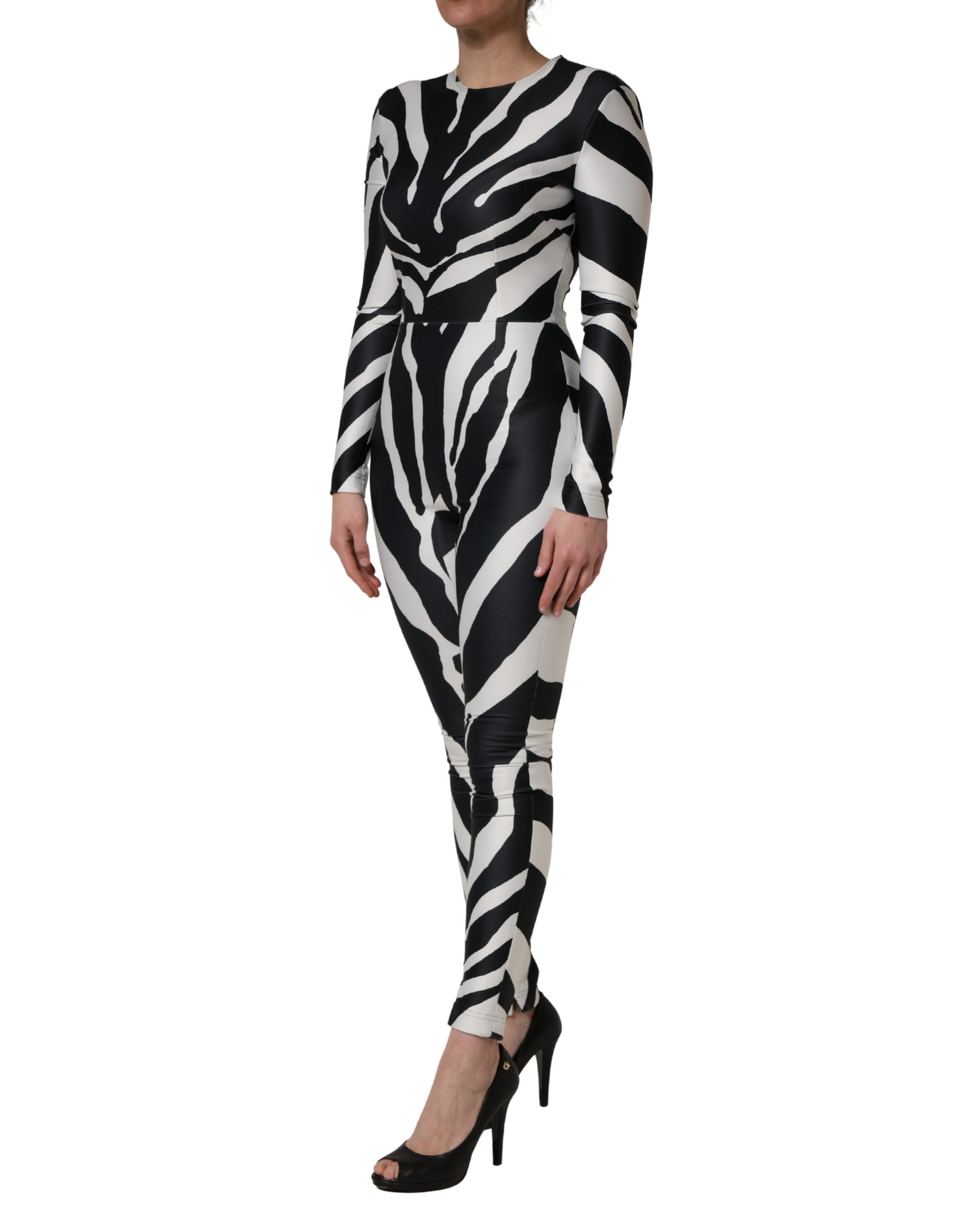 Dolce & Gabbana Black White Polyester Zebra Pattern Jumpsuit Dolce & Gabbana