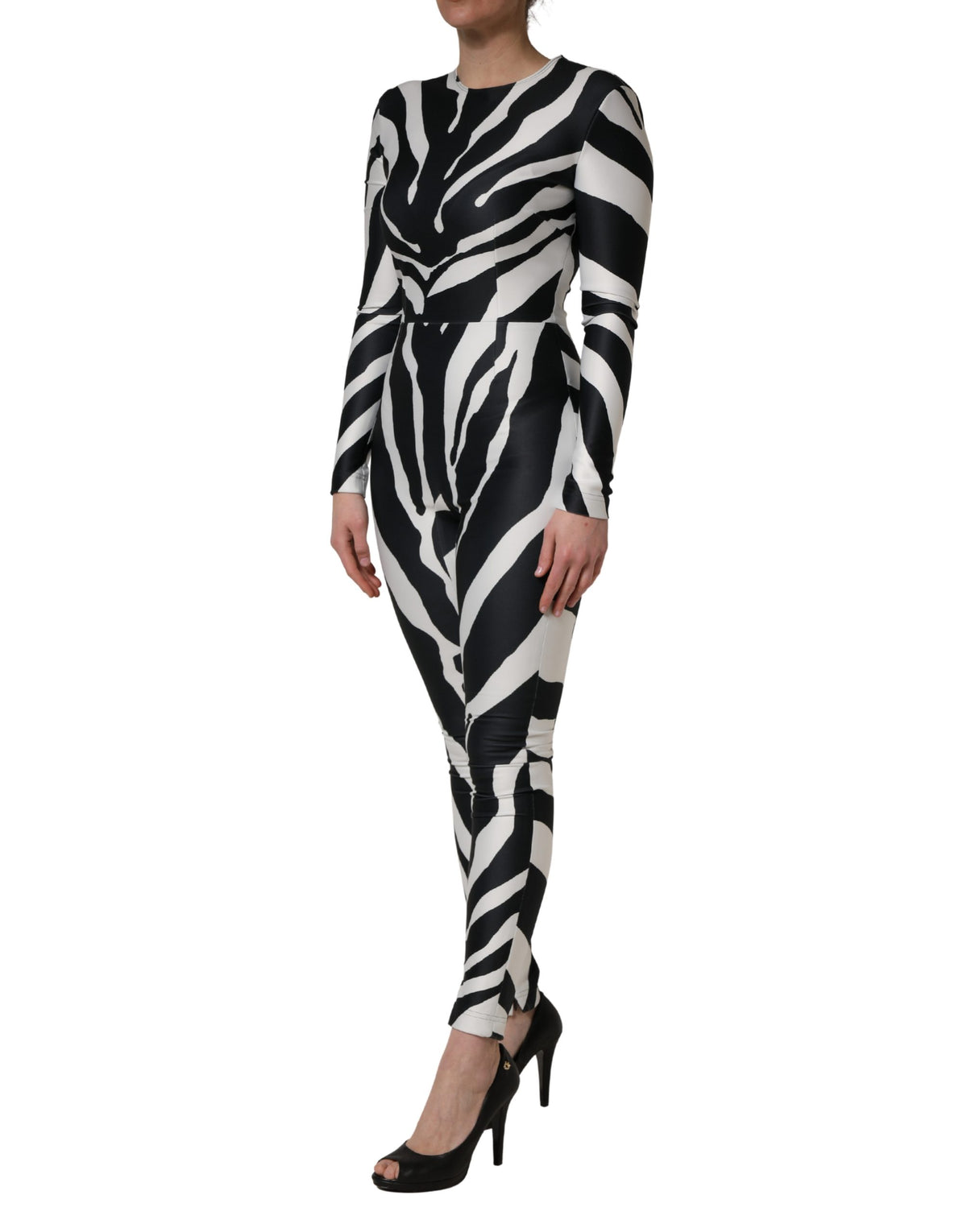 Dolce & Gabbana Black White Polyester Zebra Pattern Jumpsuit - Eljoys Fashion 