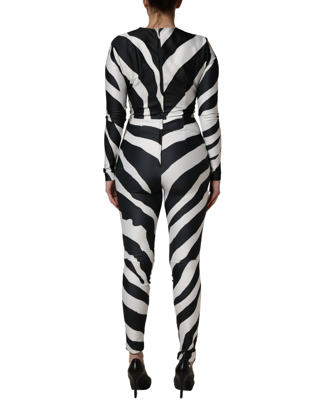 Dolce & Gabbana Black White Polyester Zebra Pattern Jumpsuit - Eljoys Fashion 