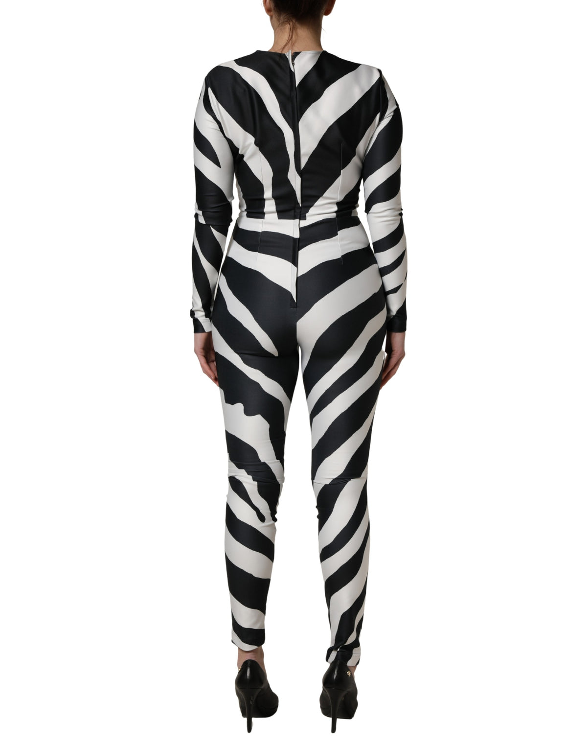 Dolce & Gabbana Black White Polyester Zebra Pattern Jumpsuit - Eljoys Fashion 