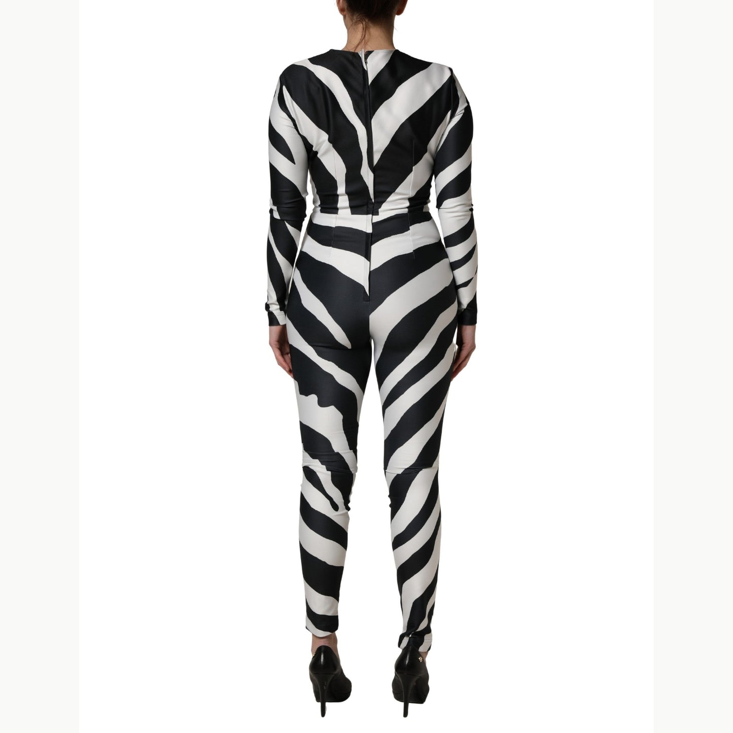 Dolce & Gabbana Black White Polyester Zebra Pattern Jumpsuit