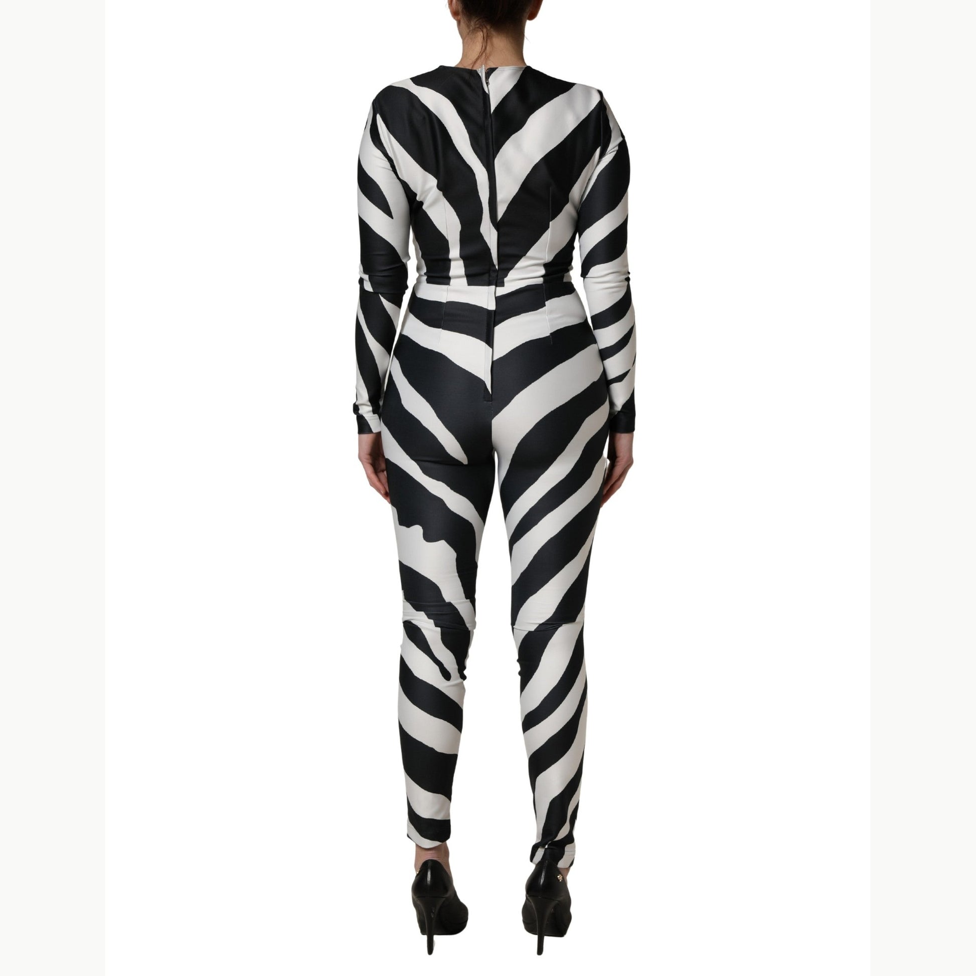 Dolce & Gabbana Black White Polyester Zebra Pattern Jumpsuit