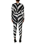 Dolce & Gabbana Black White Polyester Zebra Pattern Jumpsuit - Eljoys Fashion 