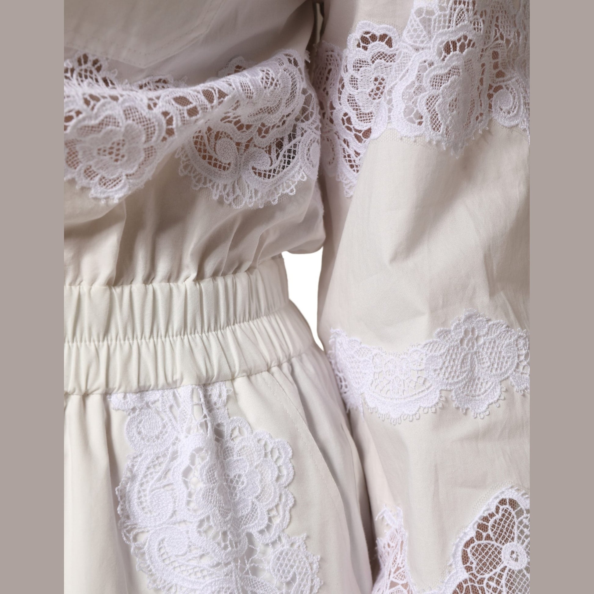 Dolce & Gabbana White Cotton Lace Trim Long Sleeves Jumpsuit