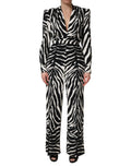 Dolce & Gabbana Black White Viscose Zebra Pattern Jumpsuit - Eljoys Fashion 