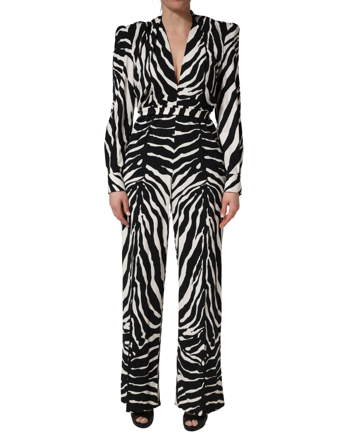 Dolce & Gabbana Black White Viscose Zebra Pattern Jumpsuit - Eljoys Fashion 