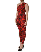 Dolce & Gabbana black and red nylon leopard print jumpsuit with long sleeves and a fitted silhouette.