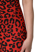 Dolce & Gabbana black and red nylon jumpsuit with a leopard pattern, stylish and fitted for a bold fashion statement.