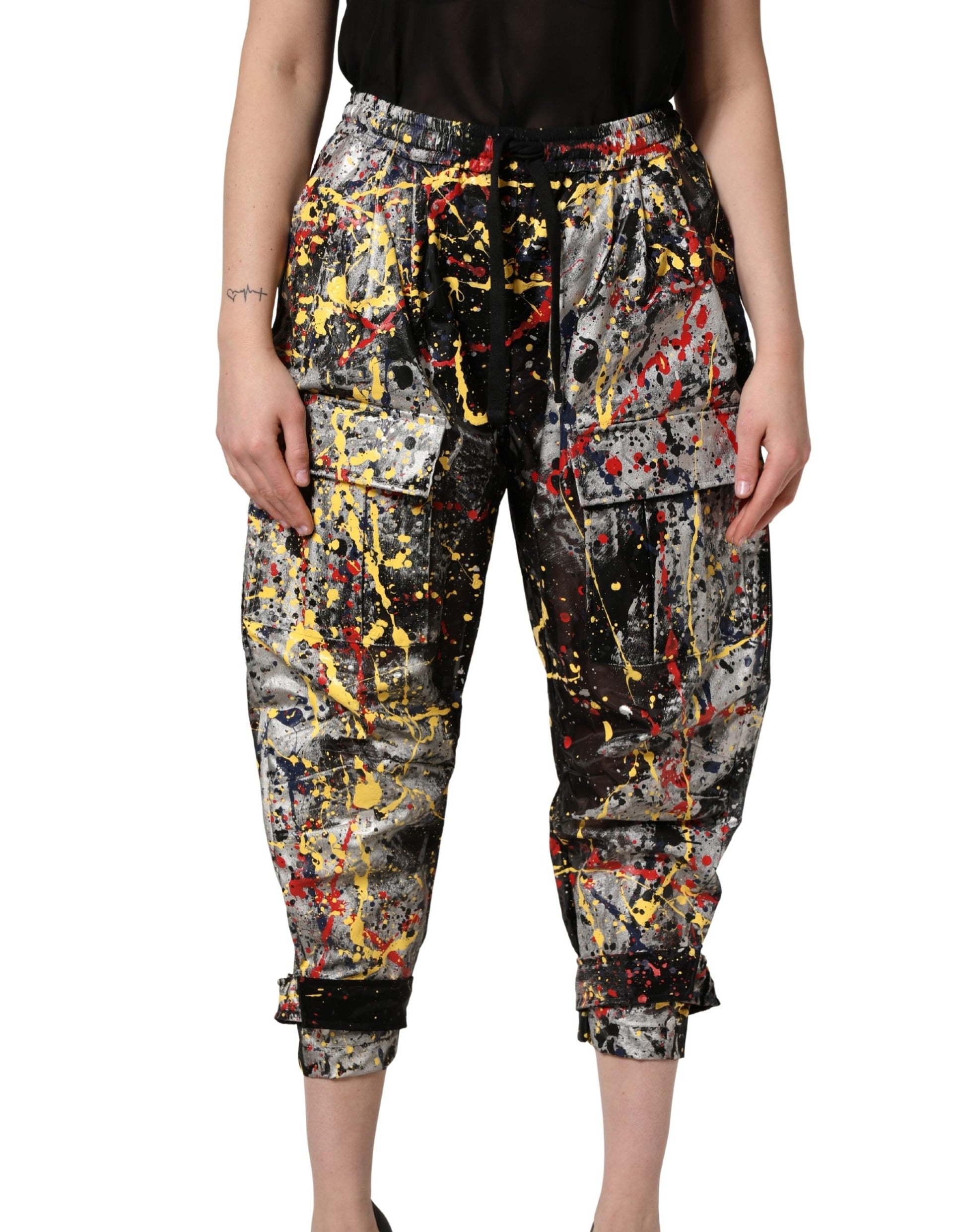 Dolce & Gabbana Black ColorSplash Effect Cargo Cropped Pants Dolce & Gabbana