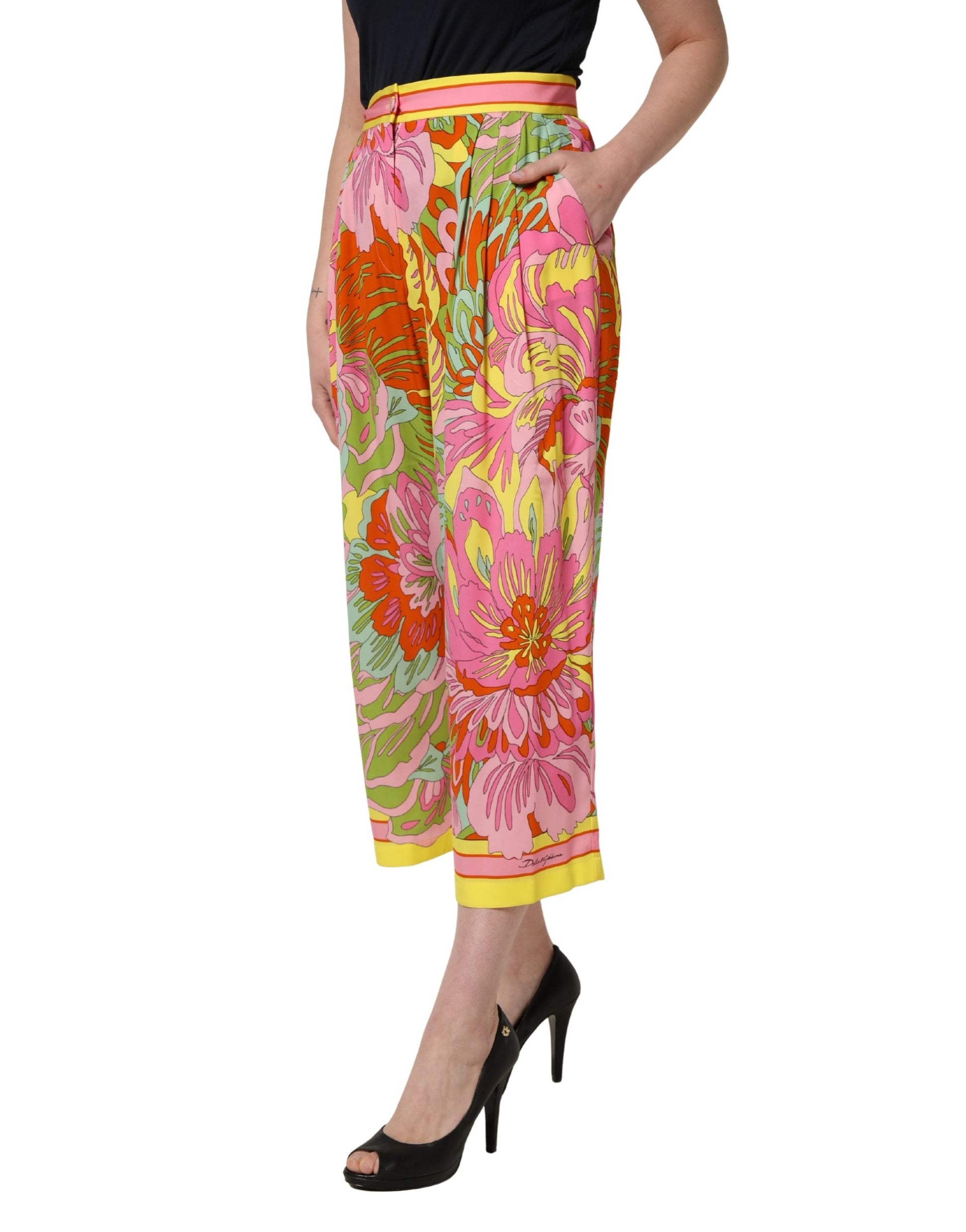 Dolce & Gabbana Multicolor FloralPrint Cropped Trouser Pants Dolce & Gabbana