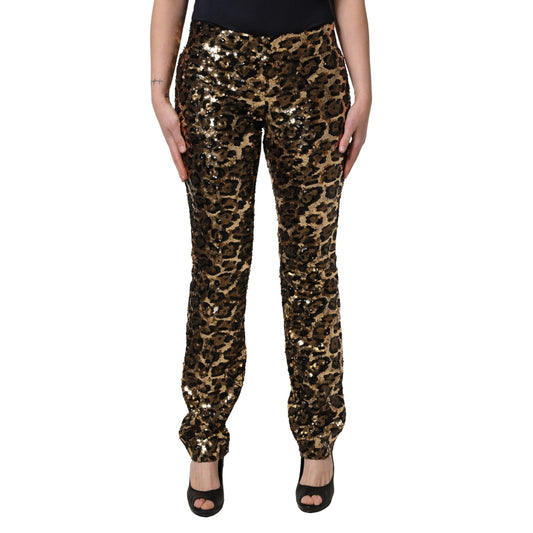 Dolce & Gabbana Gold Leopard Sequined Straight Trouser Pants Dolce & Gabbana