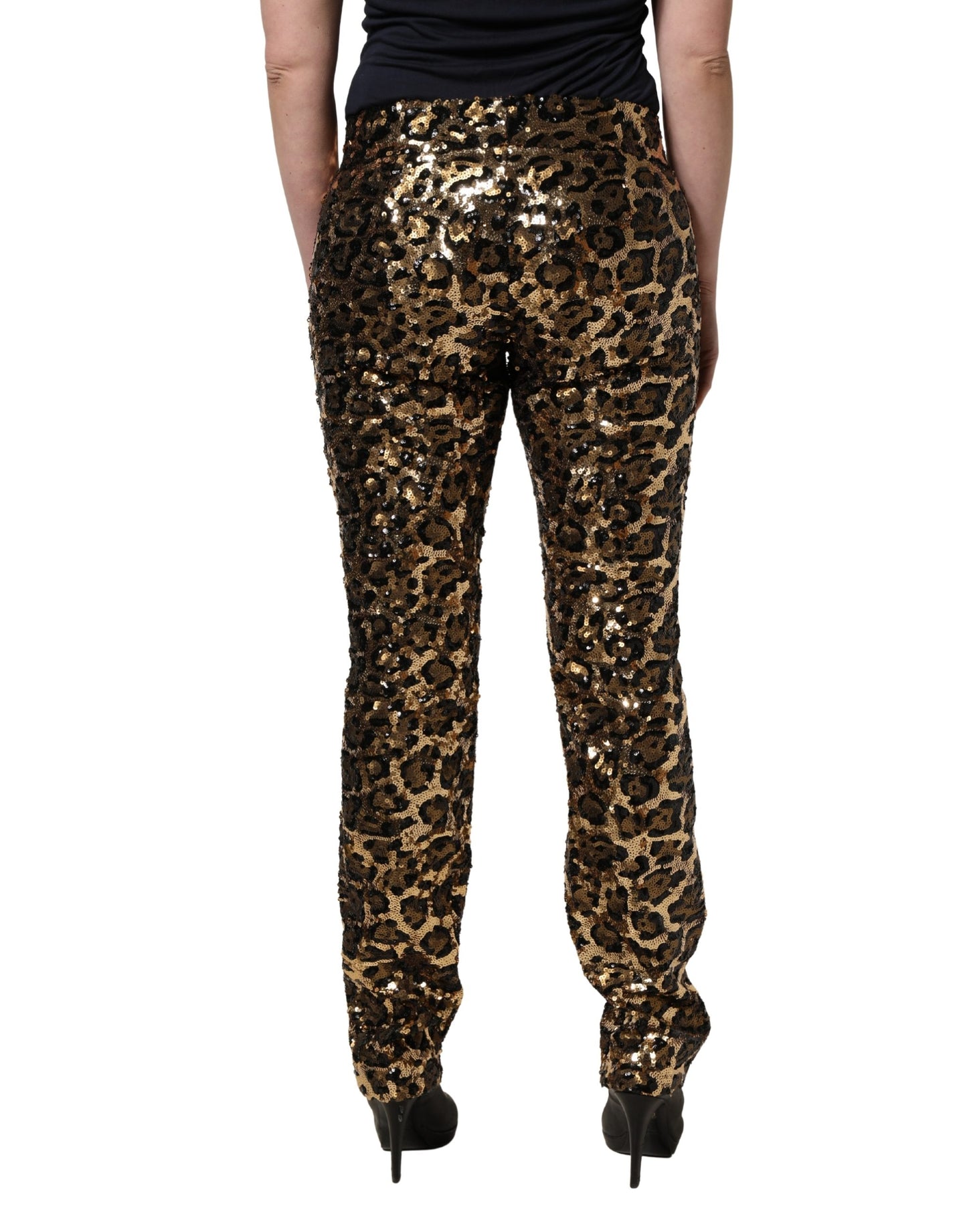 Dolce & Gabbana Gold Leopard Sequined Straight Trouser Pants Dolce & Gabbana