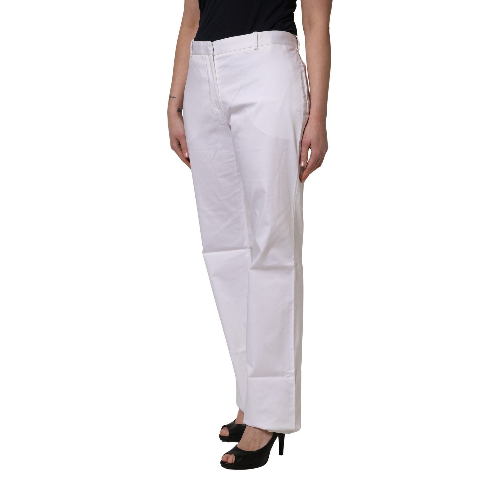 GF Ferre White Mid Waist Straight Chino Women Trouser Pants GF Ferre