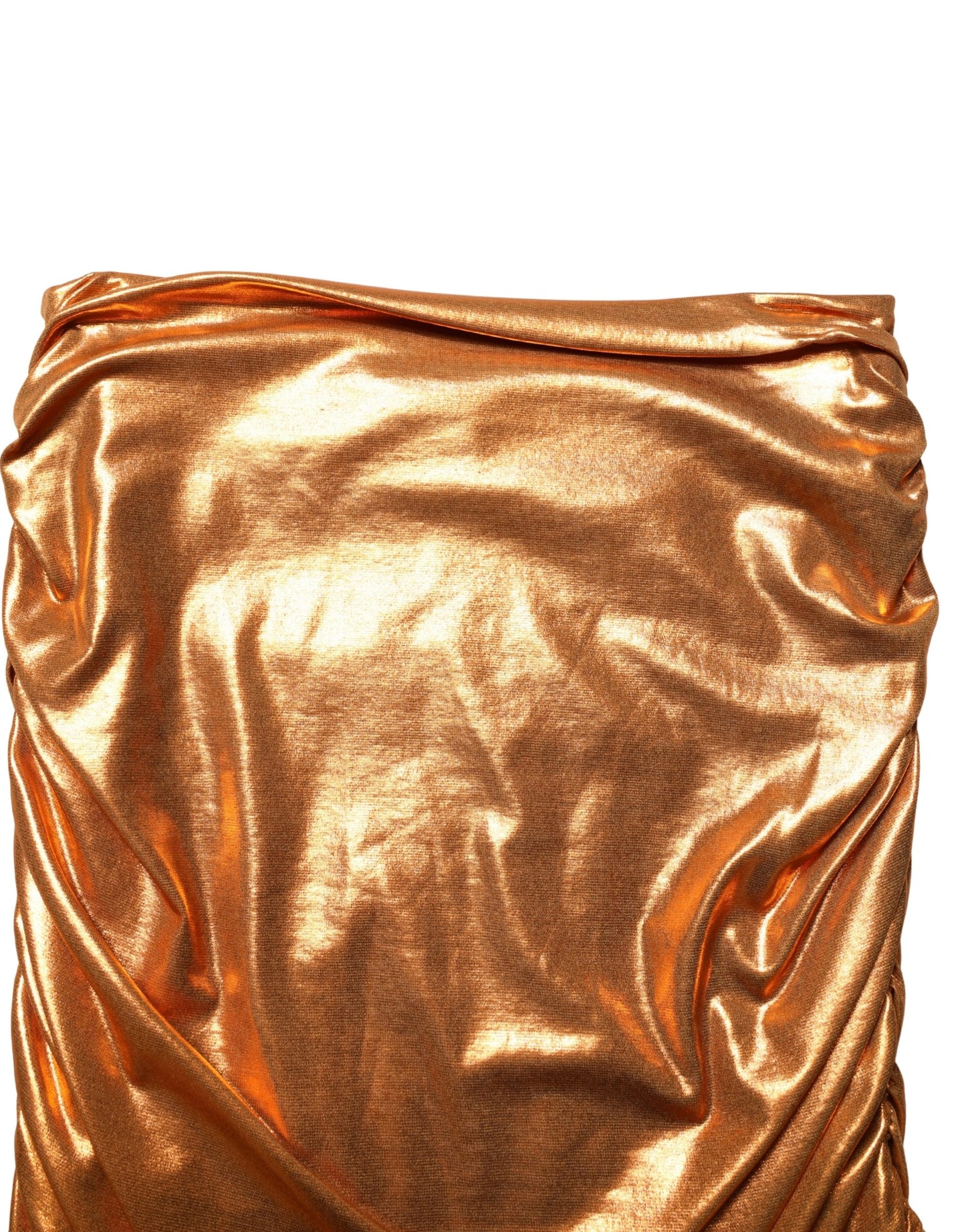 Dolce & Gabbana Metallic Orange Ruched Lame Bodycon Mini Skirt Dolce & Gabbana