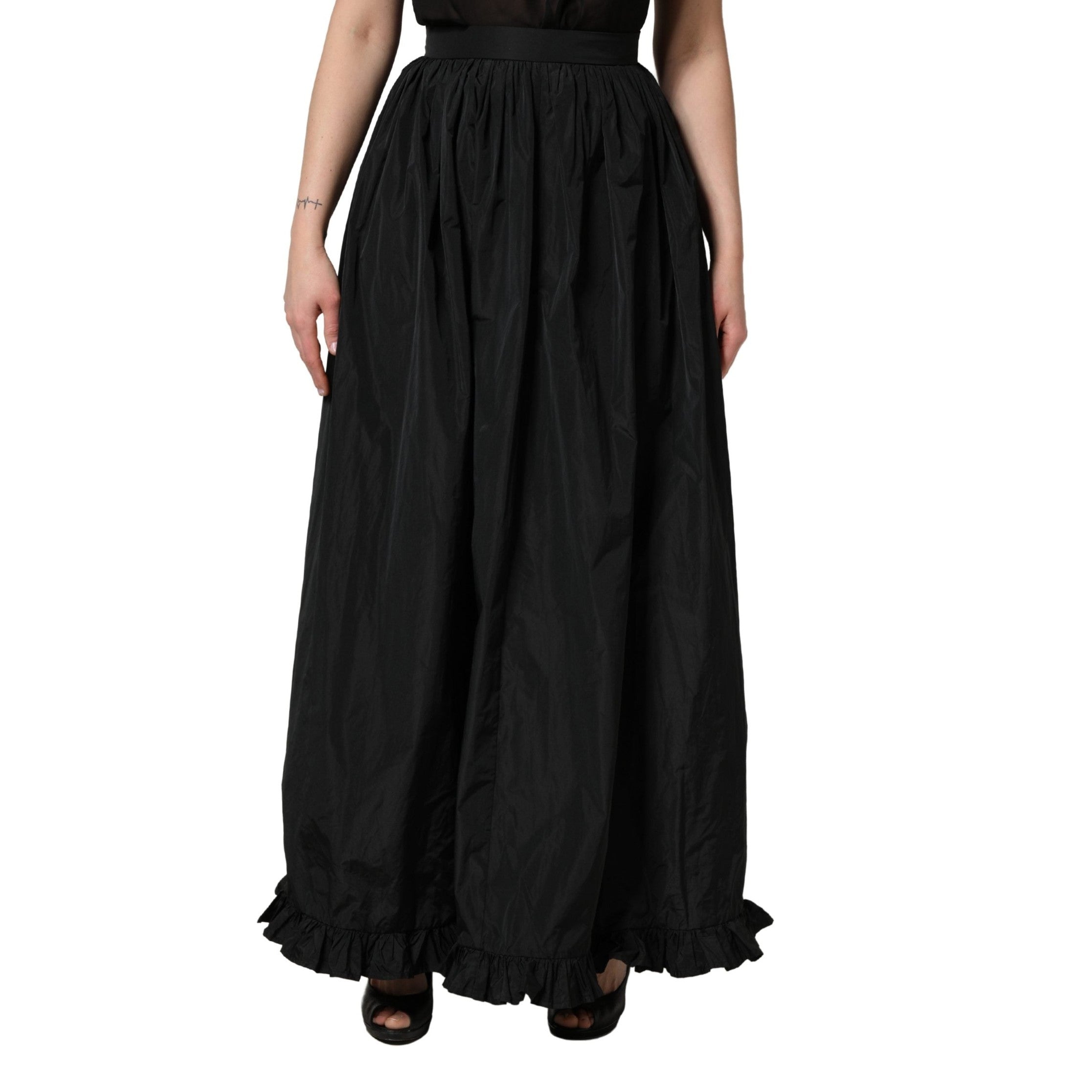 MSGM Black High Waist Pleated A-line Long Maxi Women Skirt MSGM