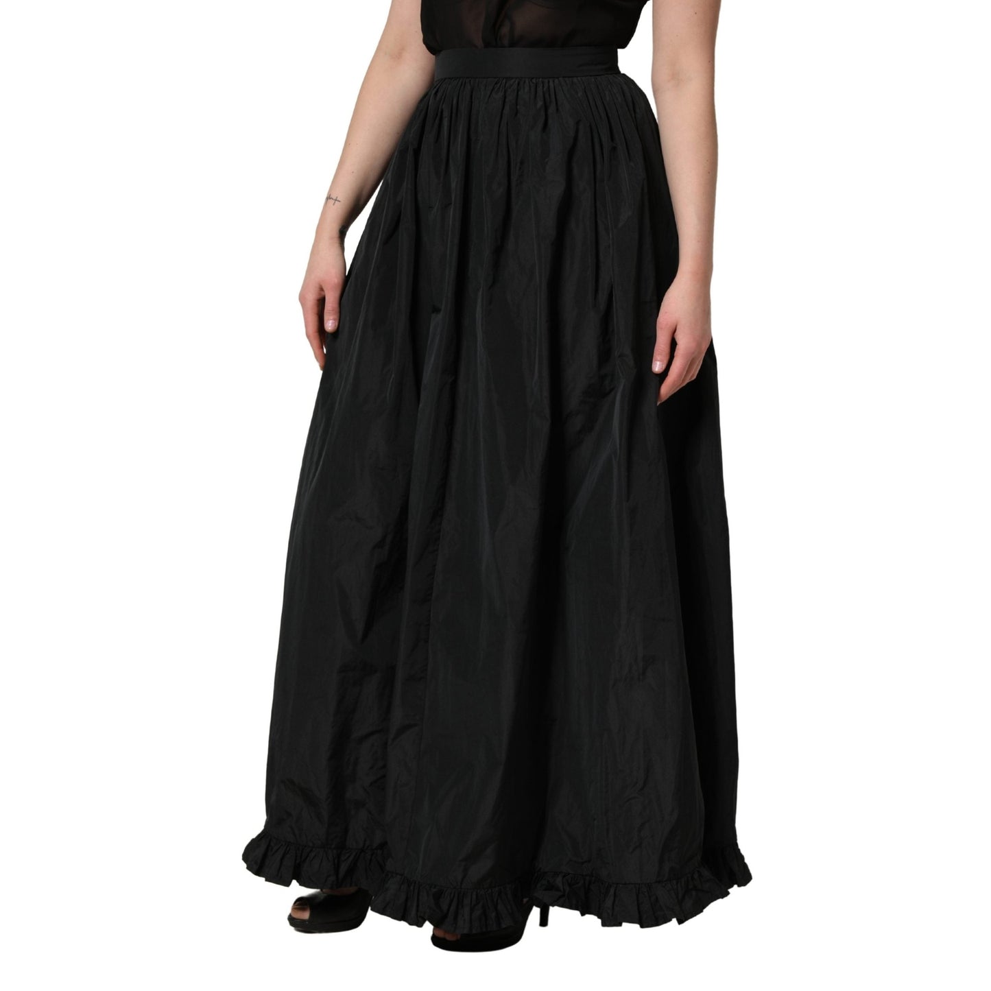 MSGM Black High Waist Pleated A-line Long Maxi Women Skirt MSGM