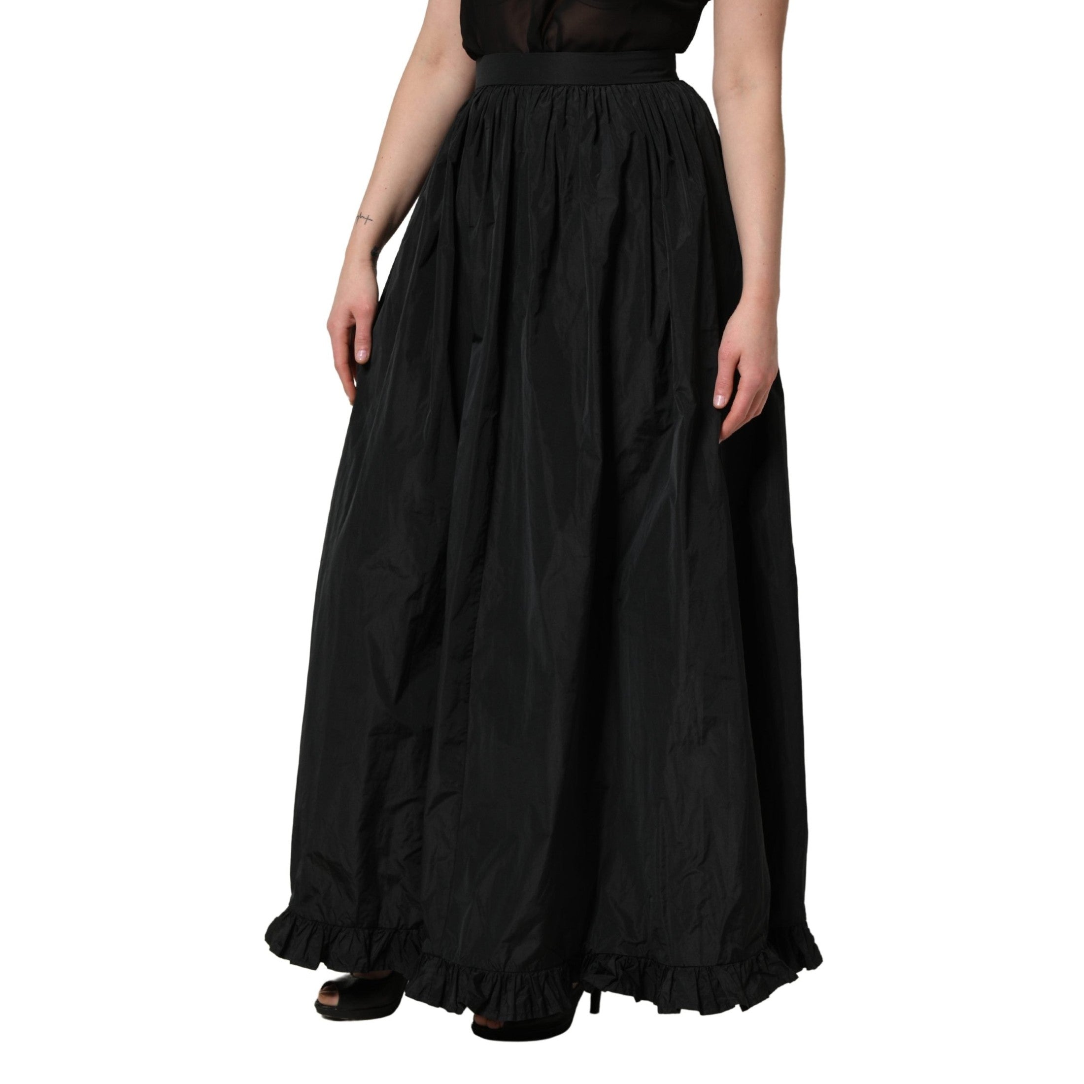 MSGM Black High Waist Pleated A-line Long Maxi Women Skirt MSGM