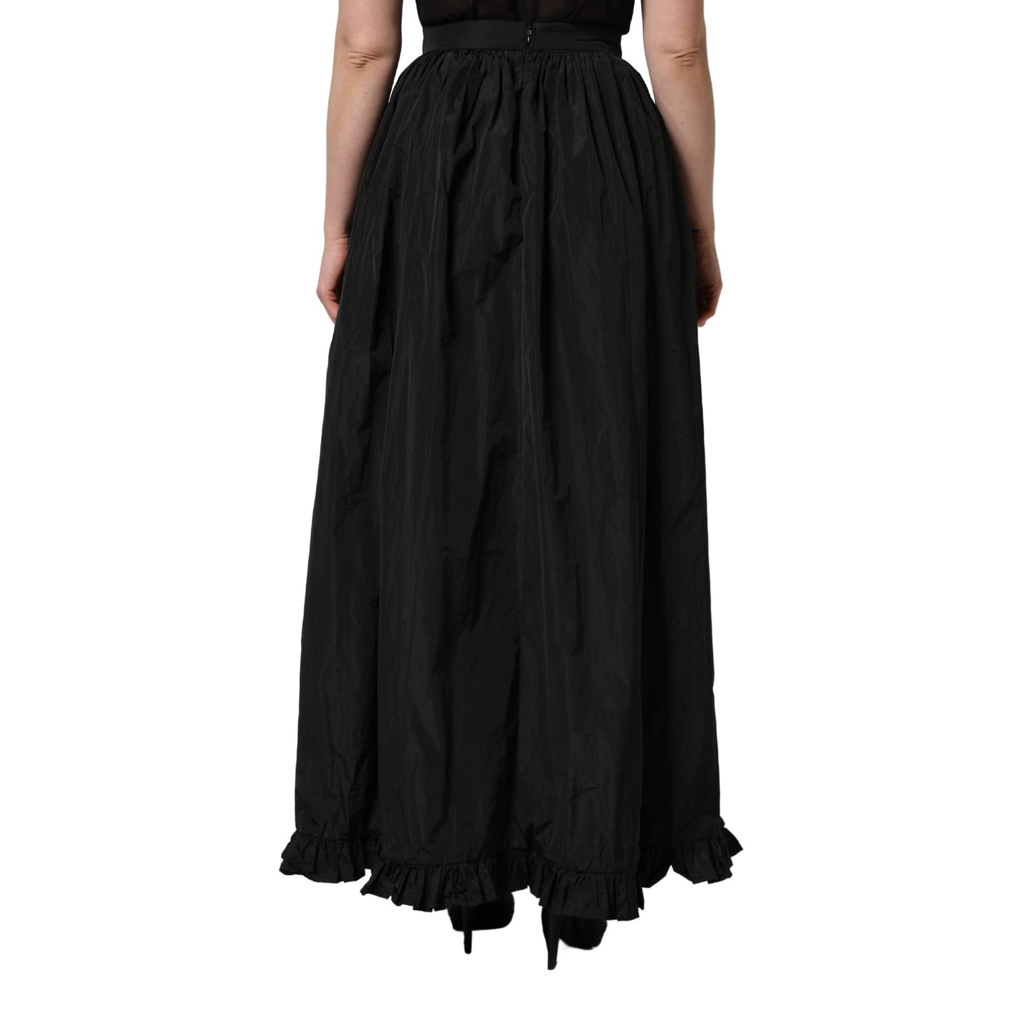 MSGM Black High Waist Pleated A-line Long Maxi Women Skirt MSGM