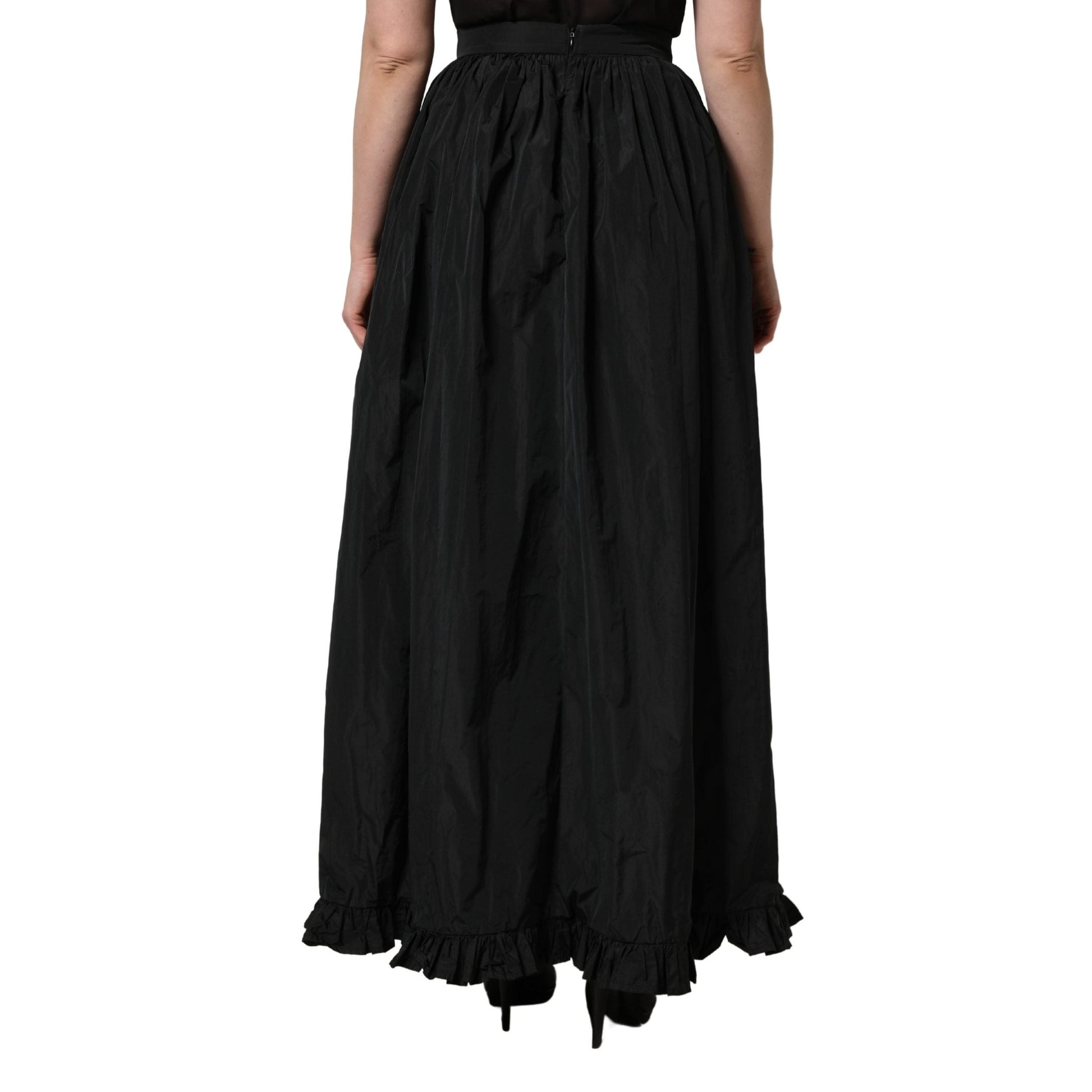 MSGM Black High Waist Pleated A-line Long Maxi Women Skirt MSGM