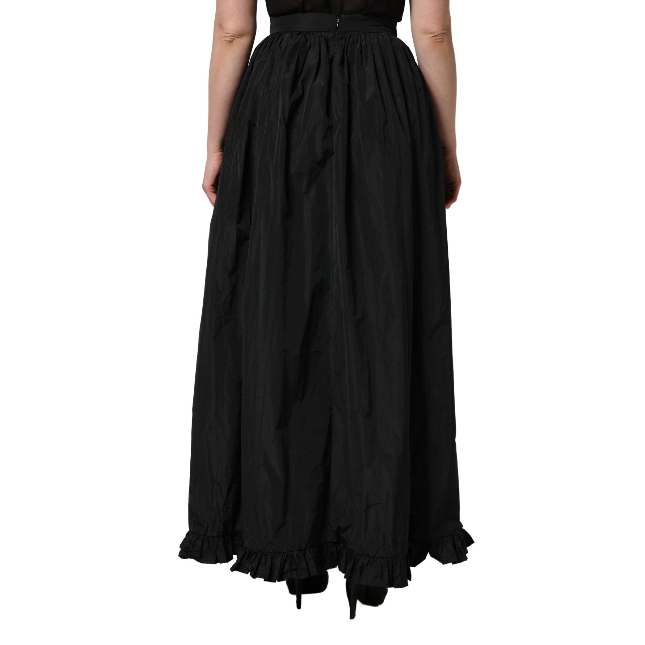 MSGM Black High Waist Pleated A-line Long Maxi Women Skirt MSGM