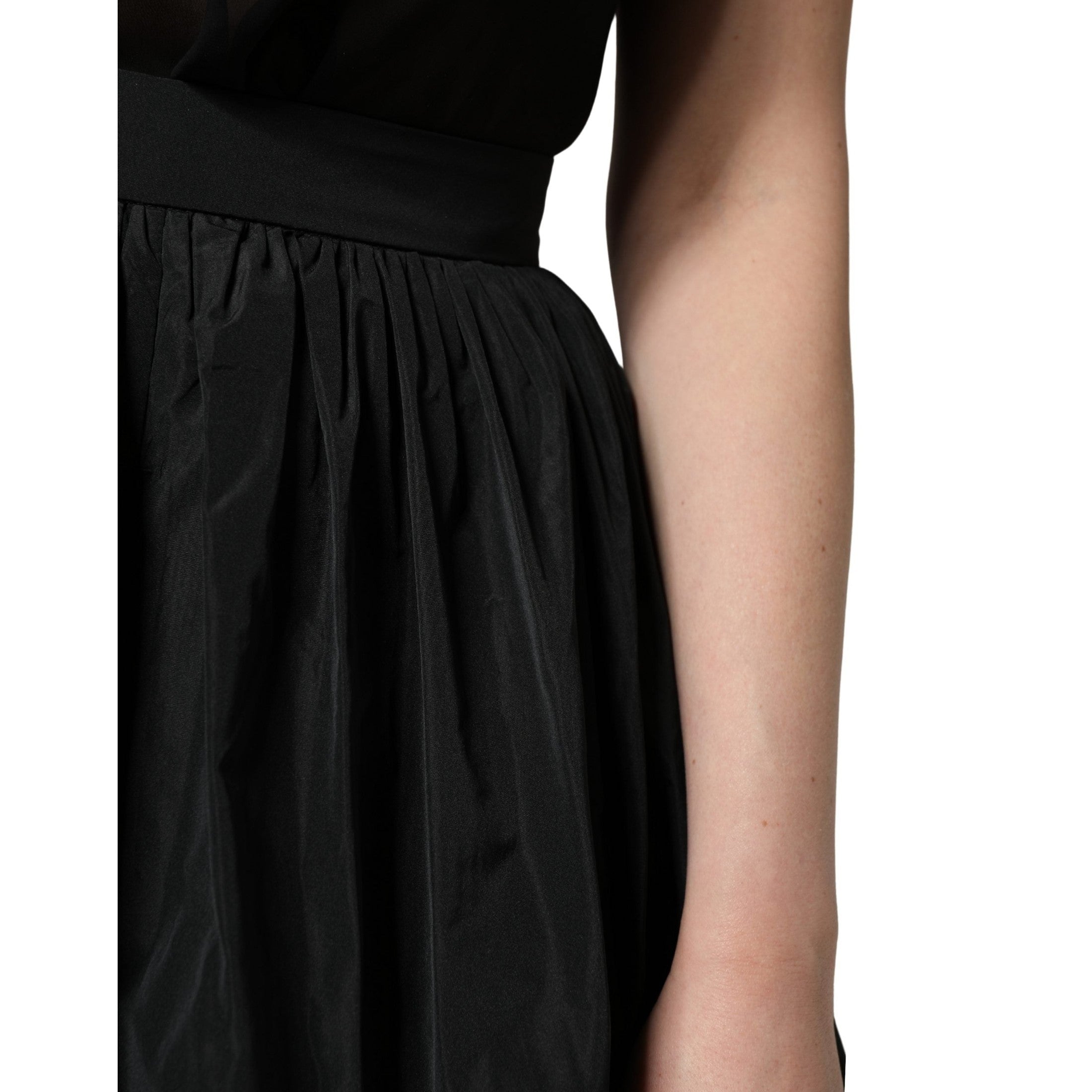 MSGM Black High Waist Pleated A-line Long Maxi Women Skirt MSGM