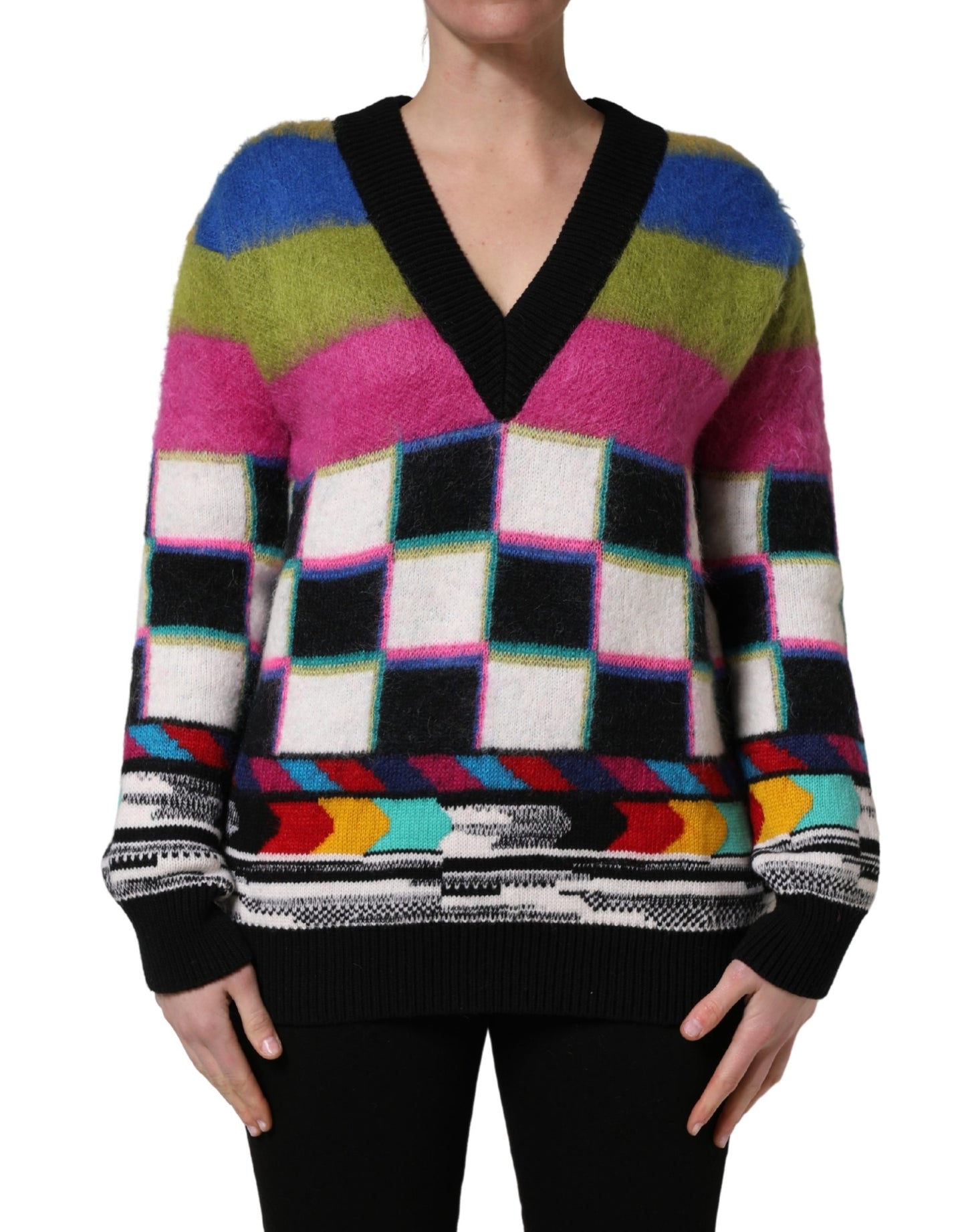 Dolce & Gabbana Multicolor Stripes V-neck Pullover Sweater Dolce & Gabbana