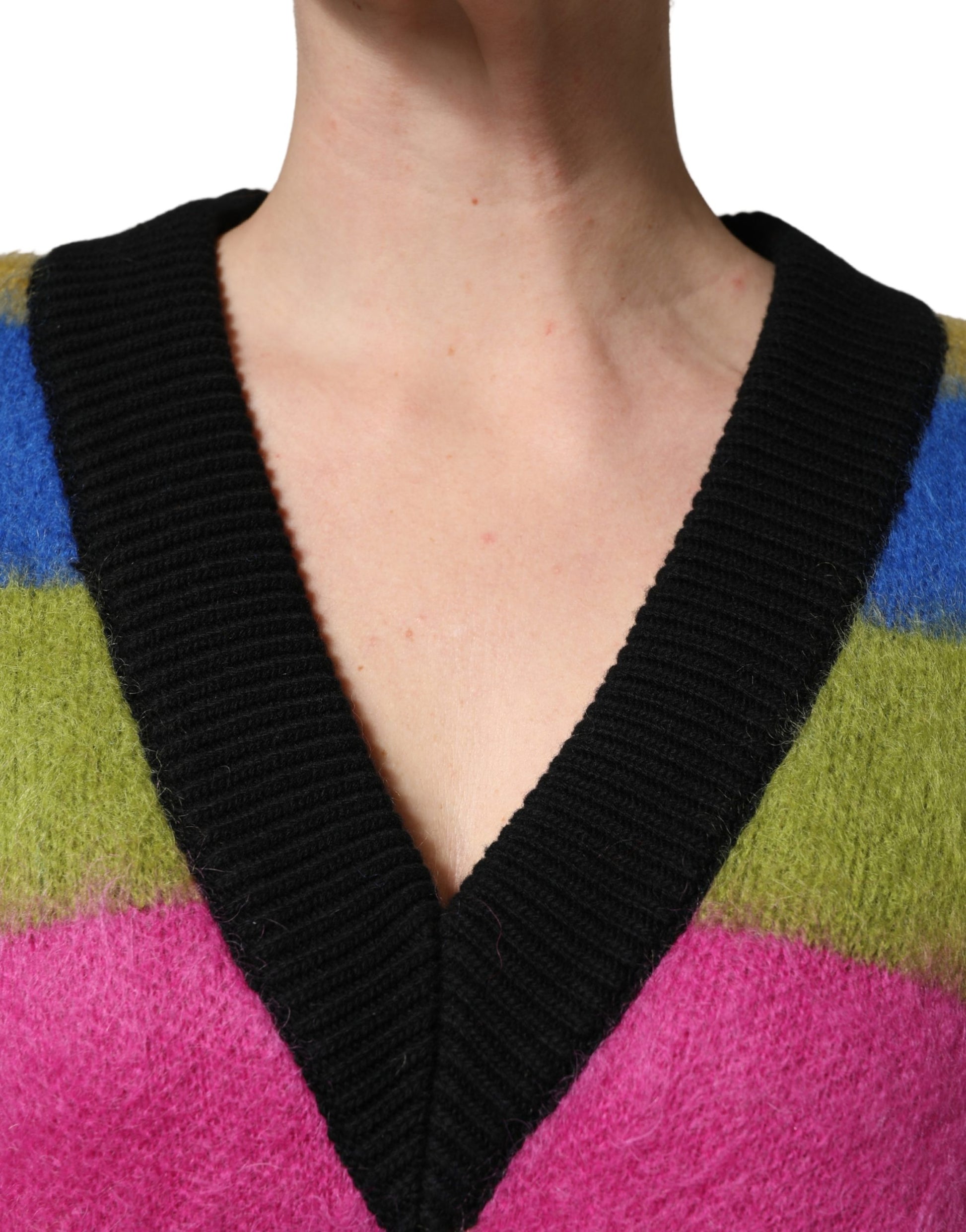 Dolce & Gabbana Multicolor Stripes V-neck Pullover Sweater Dolce & Gabbana