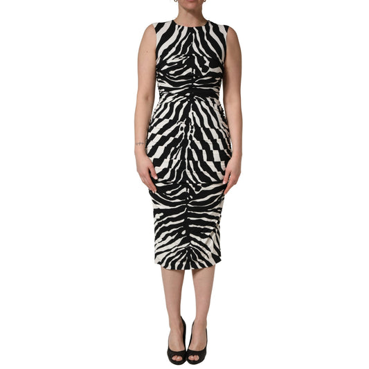 Dolce & Gabbana Black White Zebra Cady Calf Length Dress Dolce & Gabbana
