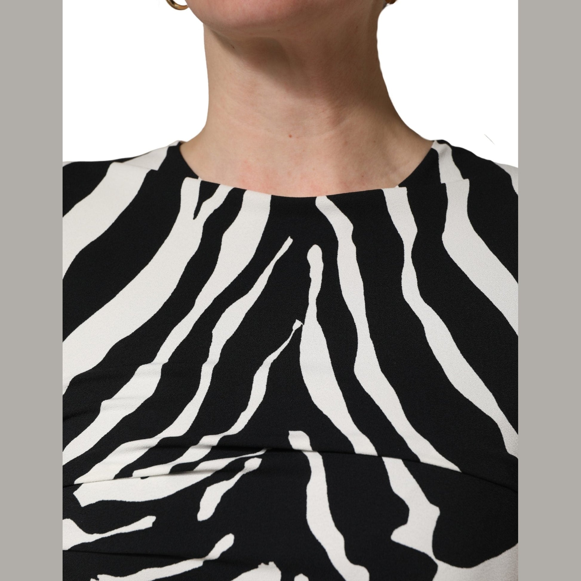 Dolce & Gabbana Black White Zebra Cady Calf Length Dress Dolce & Gabbana